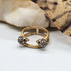 Alexander McQueen Ring Antique Gold Effect Iconic Skull Crystals